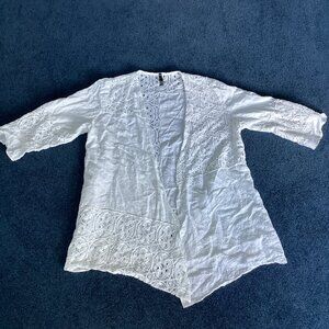 White Linen and Lace Cardigan/Jacket - Large